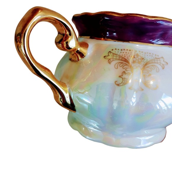 GNA Fine Porcelain Sugar Bowl w Lid 24k Hand Painted Victorian Iridescent Vintag - Picture 7 of 11
